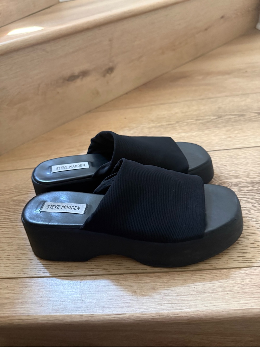 Steve Madden Black Platform Slide Mules